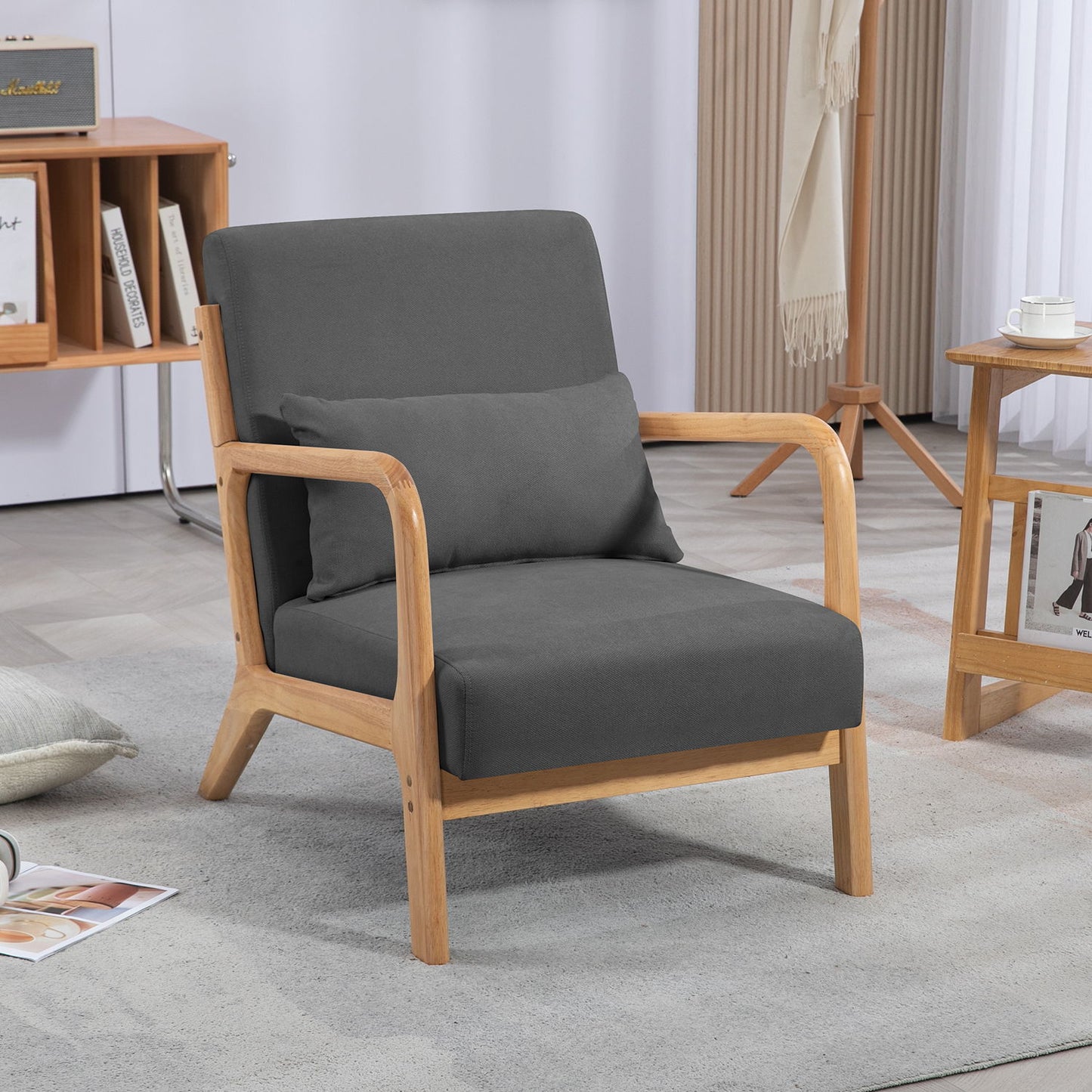Leisure Chair With Solid Wood Armrest And Feet, Mid-Century Modern Accent Sofa, 1 Seat Home Essentials