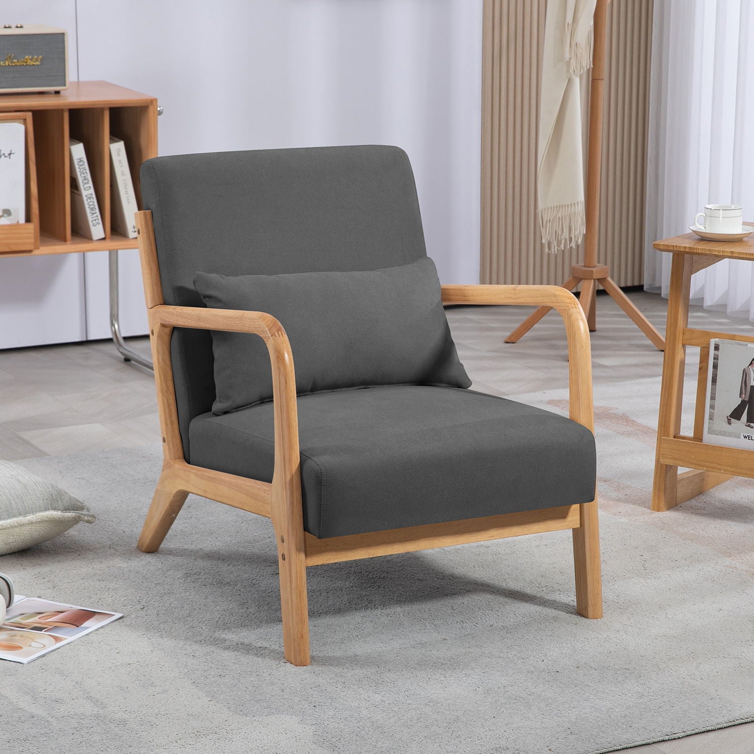 Leisure Chair With Solid Wood Armrest And Feet, Mid-Century Modern Accent Sofa, 1 Seat Home Essentials