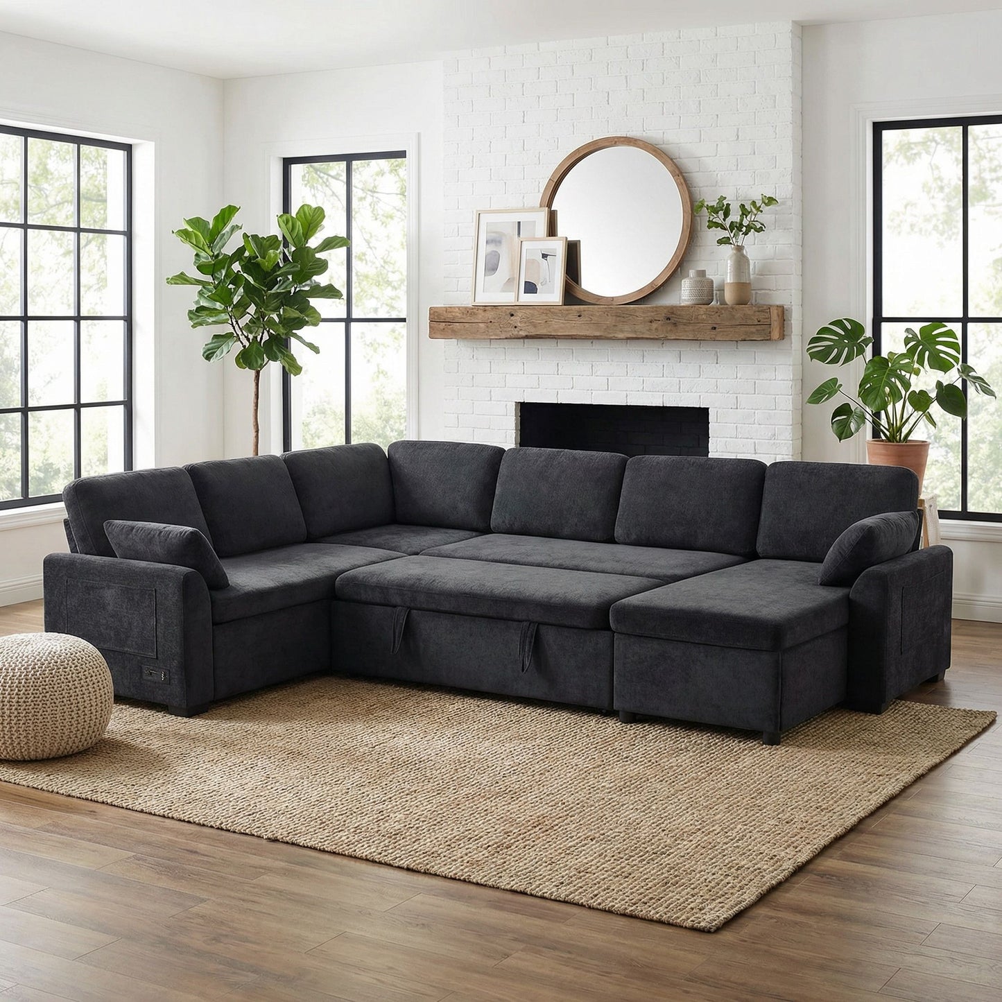 Convertible U-Shaped Sectional Sofa Bed With Reversible Chaise Hearth and Haven