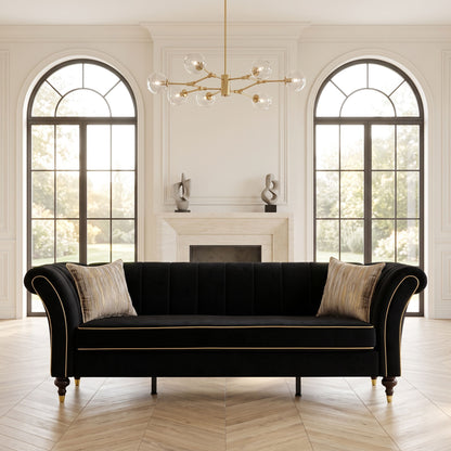 3 Seater Sofa With Rolled Arms, Vertical Channel Tufted Backrest Home Essentials