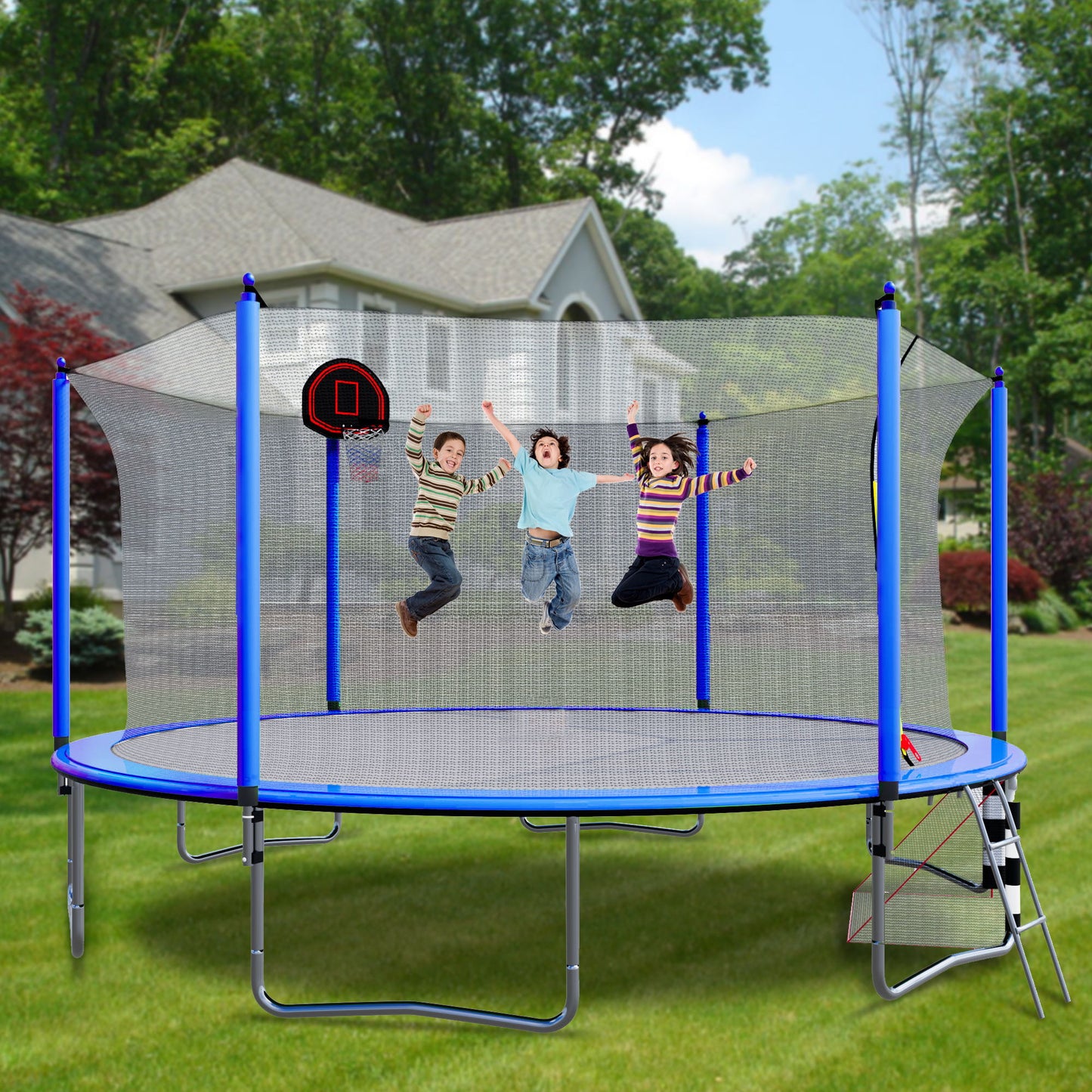 16Ft Trampoline With Basketball Hoop Pump And Ladder (Inner Safety Enclosure) With Soccer Goal Daily Nest