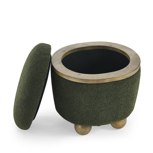 Modern Round Storage Ottoman With Cushioned Seat And Storage Space Dark Loop Yarn Small Size - Green Home Essentials