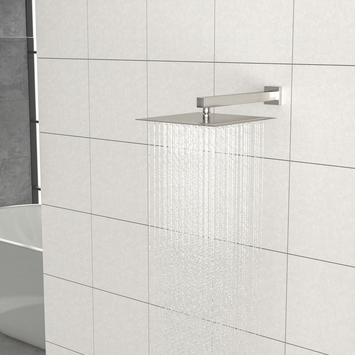 16" Square Rainfall Shower Head Fixed Wall Mount With Full Body Coverage & Self Cleaning Silicone Nozzles Daily Nest
