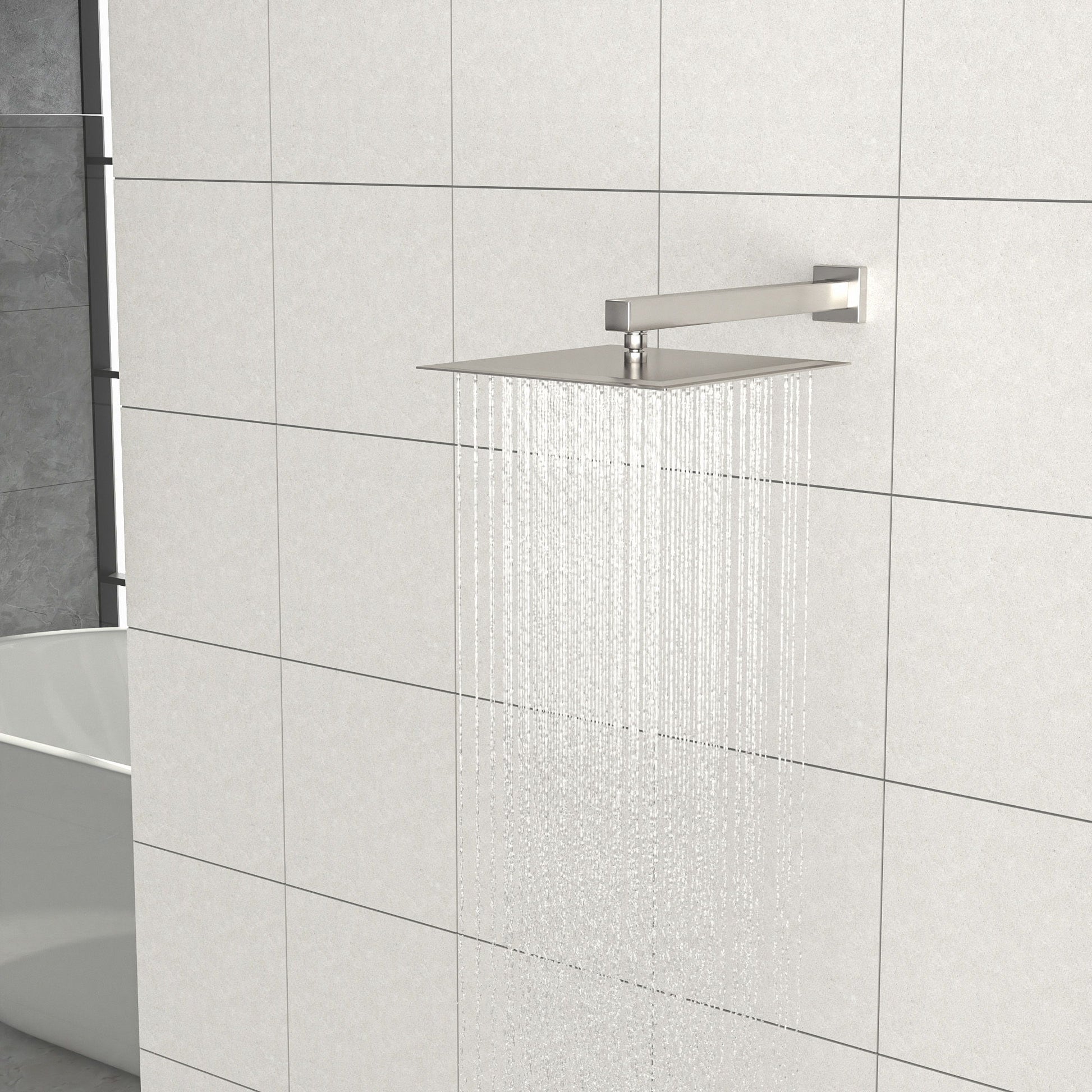 16" Square Rainfall Shower Head Fixed Wall Mount With Full Body Coverage & Self Cleaning Silicone Nozzles Daily Nest