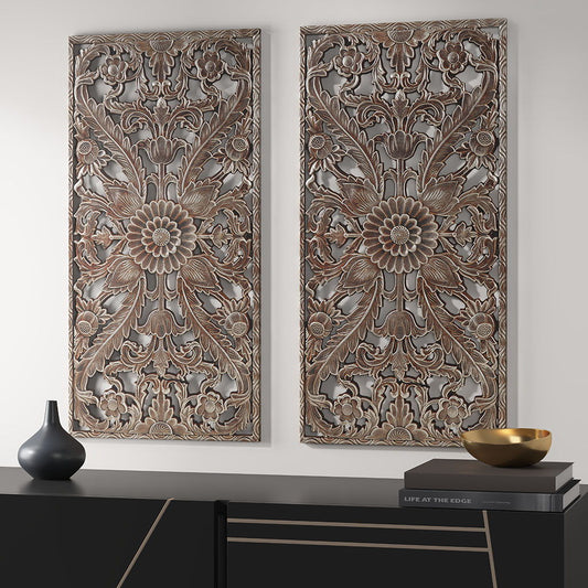 Botanical Panel Carved Wall Decor (Set of 2) - Bronze