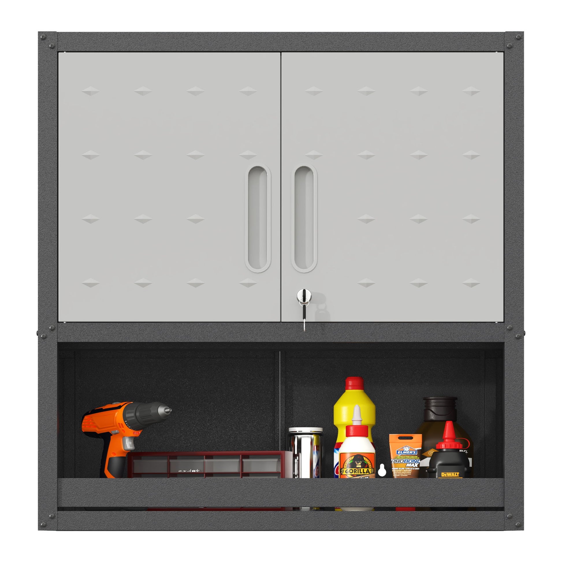 Metal Wall Mounted Tool Storage Cabinet With Locking Door, 1 Shelf & 1 Drawer Daily Nest