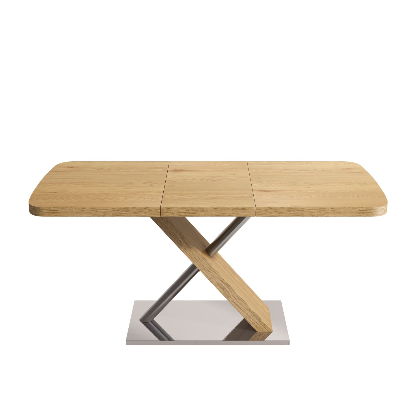 Retractable Square Dining Table, Seating 4 - 6 People, Cross Base With Stainless Steel Tubing, Expandable - Natural Home Essentials