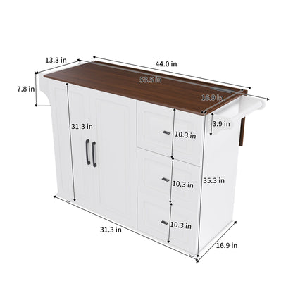 Kitchen Island Cart With Foldable Tabletop & Drop Leaf Mobile Breakfast Bar With Wood Top And Storage - White / Walnut Home Essentials