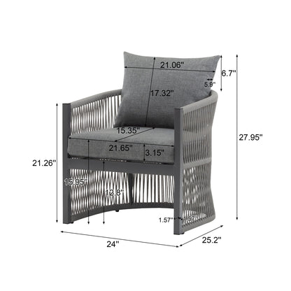 Modern Curved Aluminum Lounge Chair With Stylish Rope Weave Design And Cushioned Comfort For Outdoor Noble House