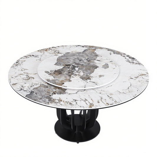 Round Dining Table With Carbon Steel Base And Lazy Susan Industrial Style - Black / White Home Essentials