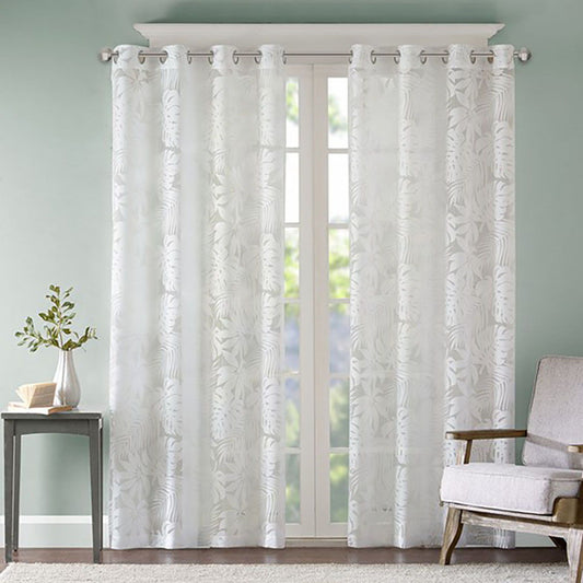 Leilani - 63" Palm Leaf Burnout Window Sheer - White Madison Park