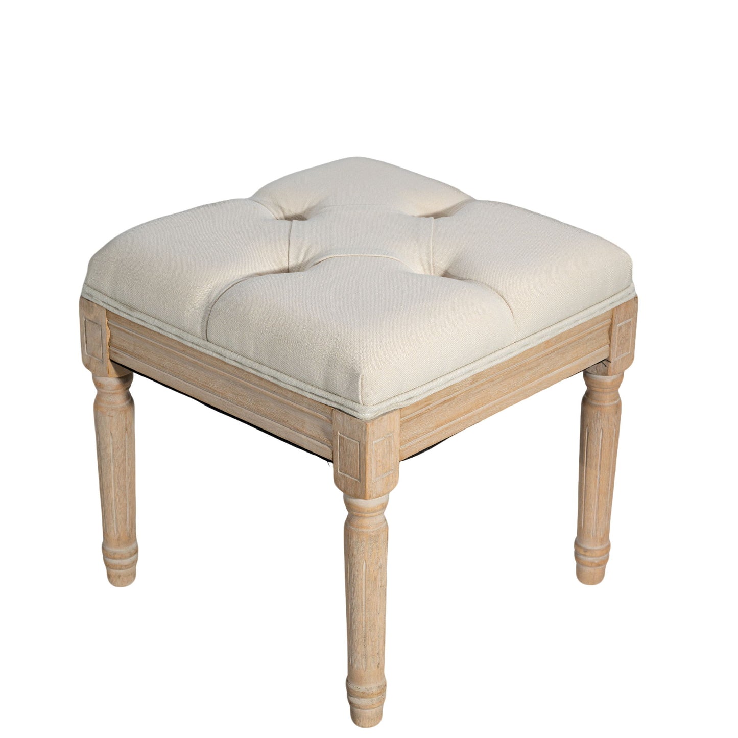 Small Padded Square Ottoman Bench For Living Room - Beige Home Essentials