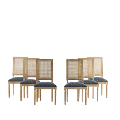 French Country Dining Chair With Rectangular Cane Backrest And Smooth Upholstered Seating Noble House