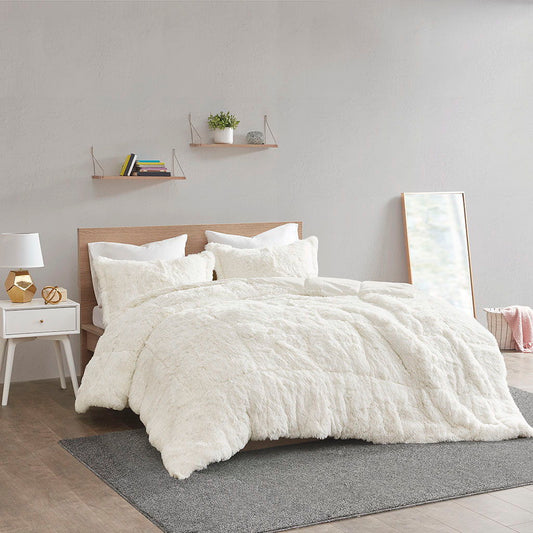 Malea - Twin Shaggy Comforter Mini Set - Ivory