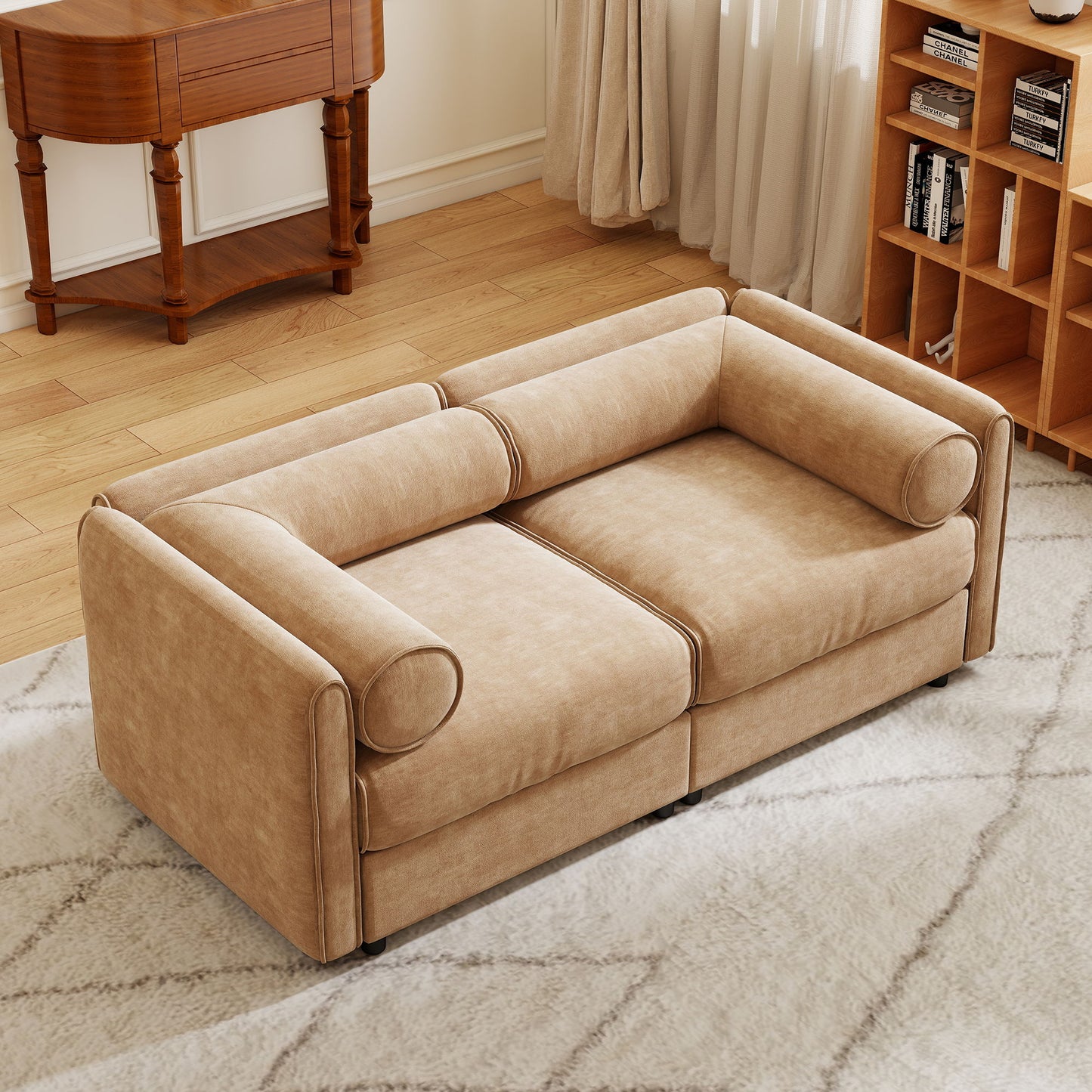 Stylish Chenille Sofa With Storage Seat And Cylindrical Backrest Home Essentials