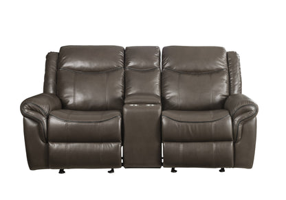 Lydia - Leather Aire Motion Loveseat With USB Console - Brown