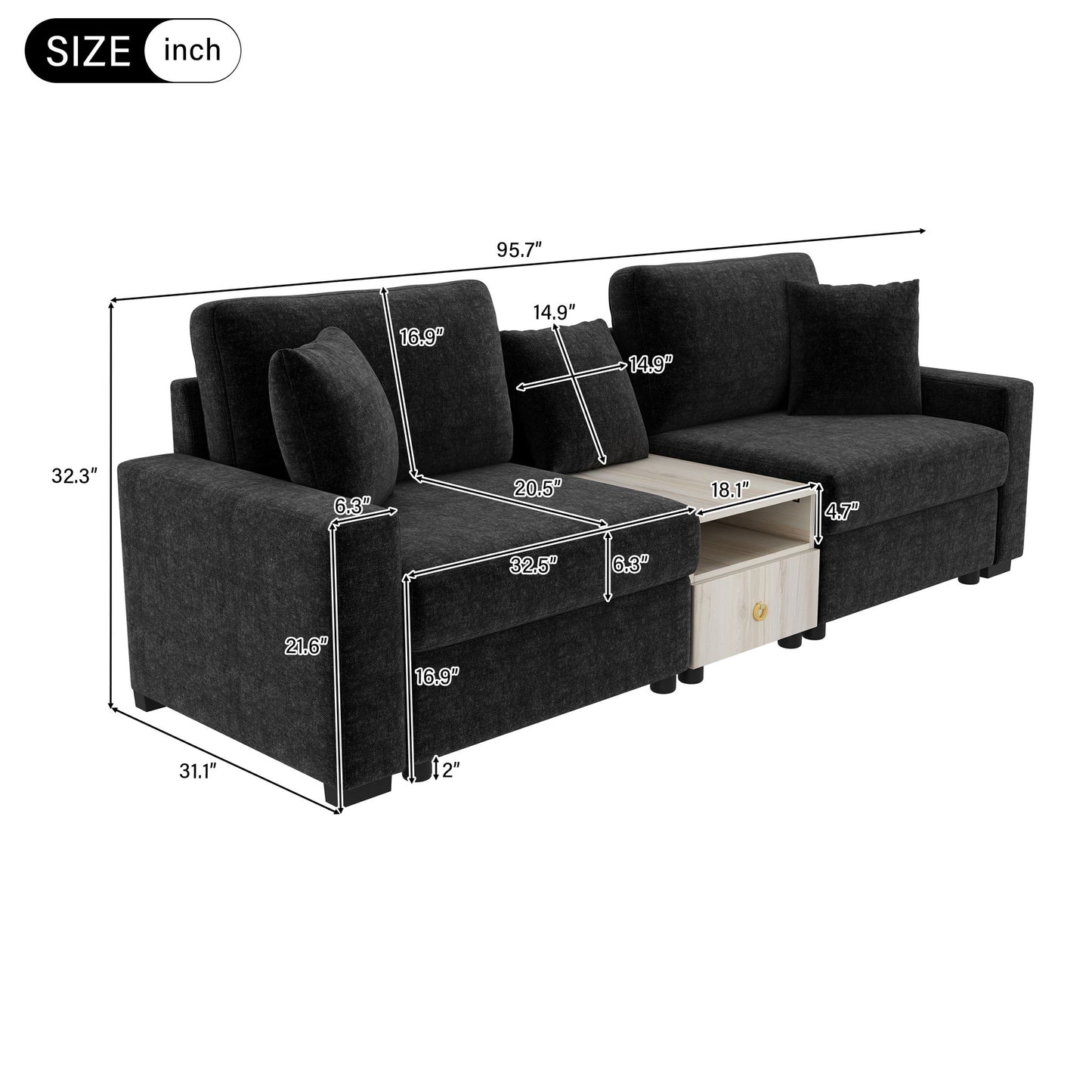Modular Sofa Couch With Storage Armrest And Center Console Noble House