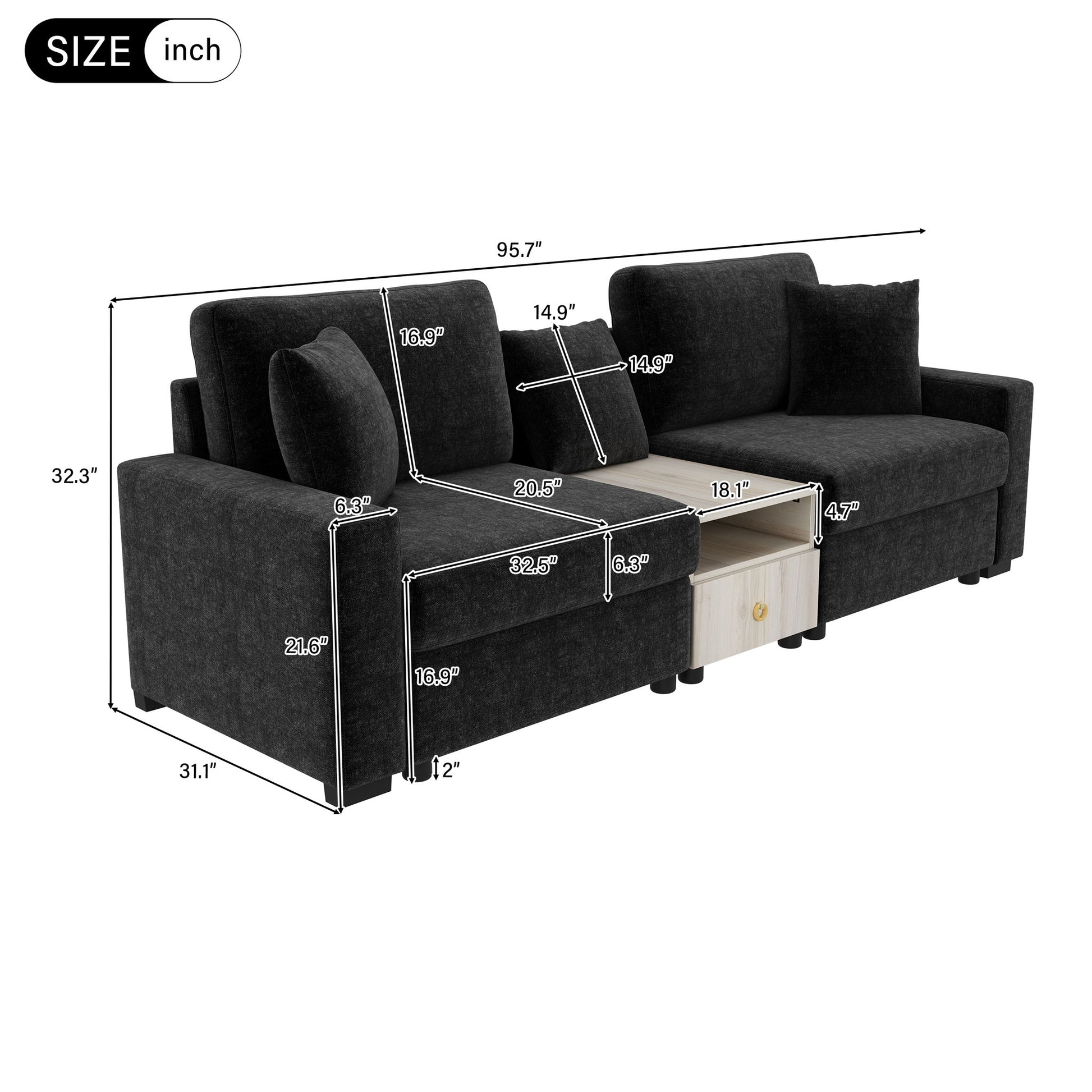 Modular Sofa Couch With Storage Armrest And Center Console Noble House