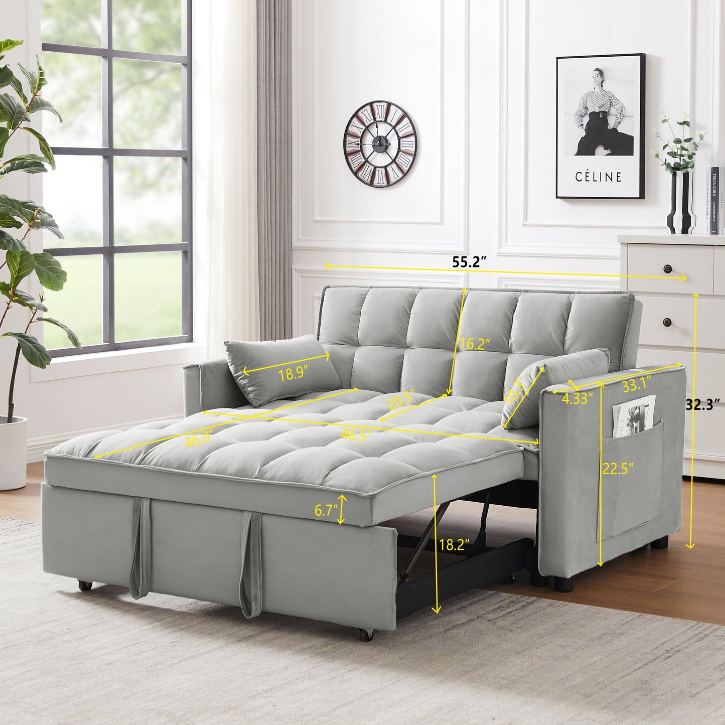 Modern Convertible Velvet Futon Loveseat With Sleeper Bed Function Home Essentials