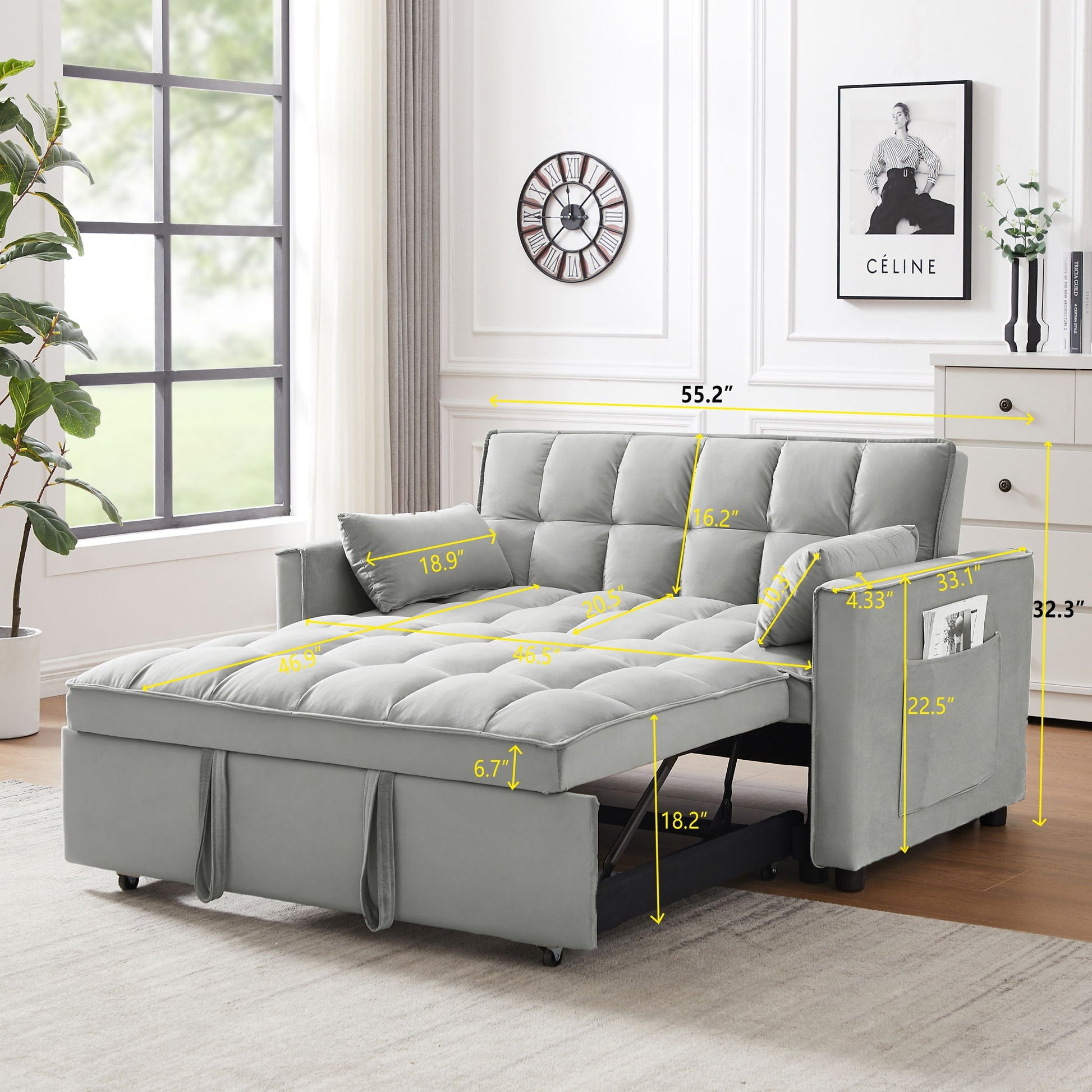 Modern Convertible Velvet Futon Loveseat With Sleeper Bed Function Home Essentials