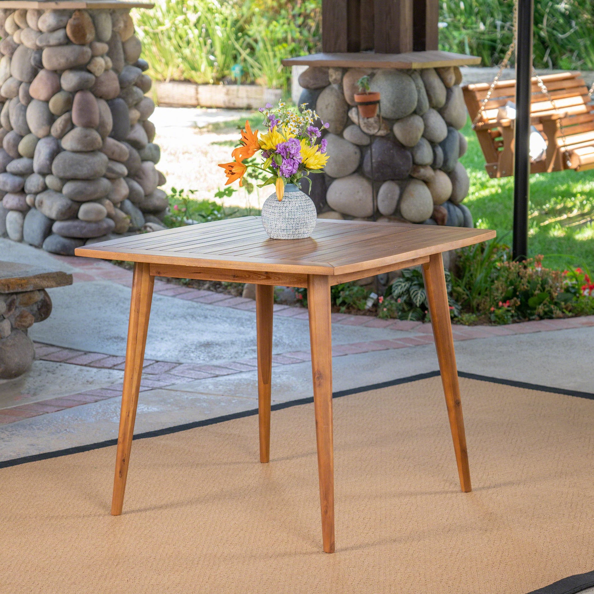 Modern Indoor Square Acacia Wood Dining Table With Toothpick Leg Design Noble House