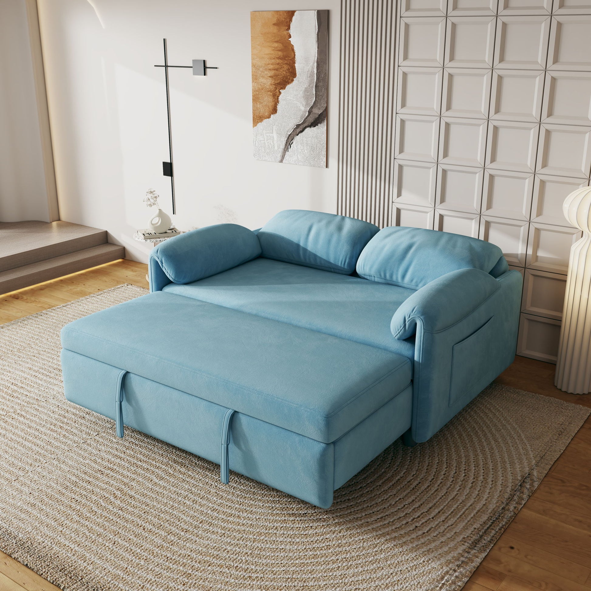 Sofa, Dual Purpose Lounge With Retractable Queen Size Bed Home Essentials