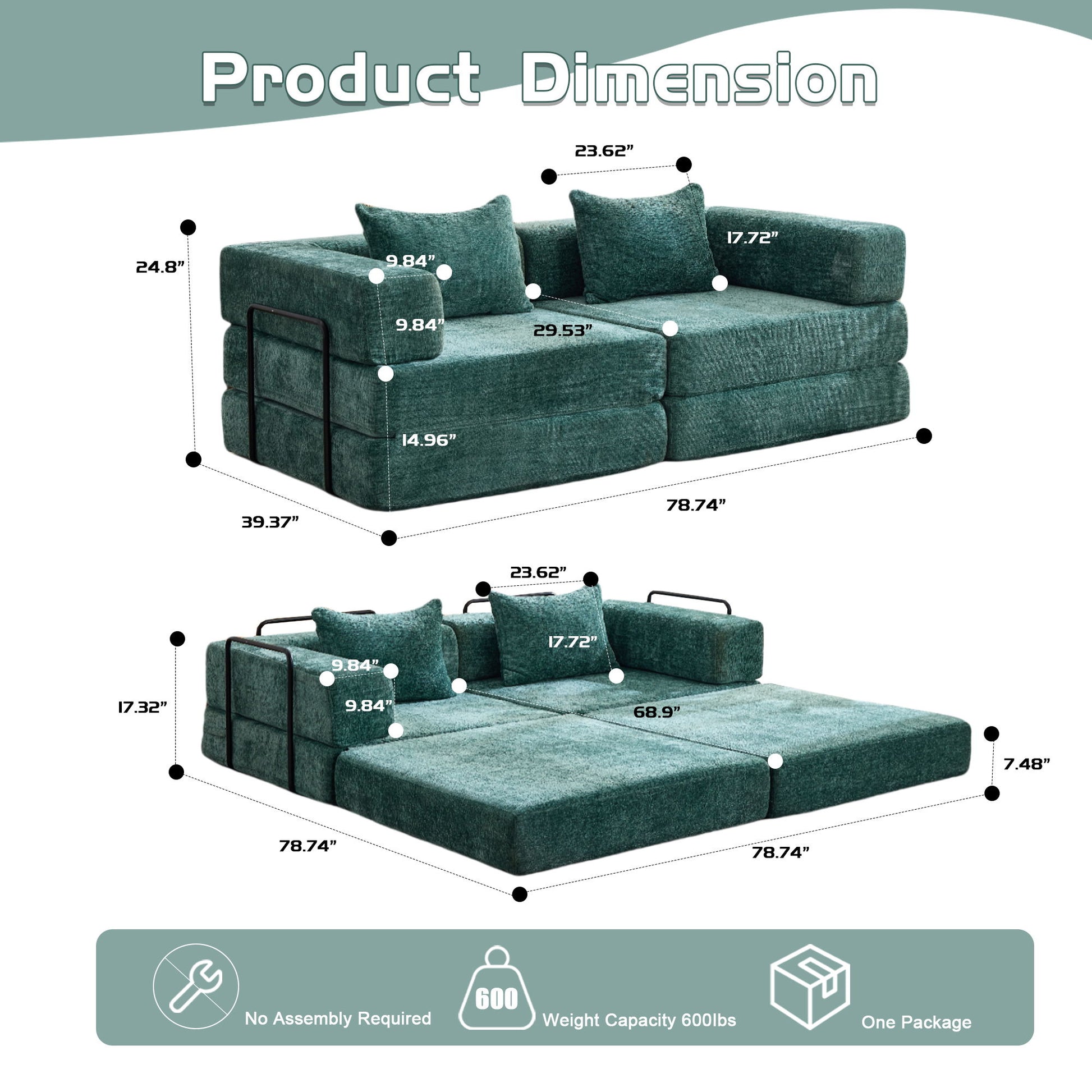 Convertible Floor Sofa Bed With Pillow Back Support Armrest Home Essentials