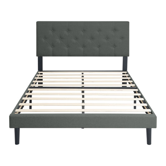 Modern Upholstered Platform Bed Frame With Button Tufted Linen Fabric Headboard Home Essentials