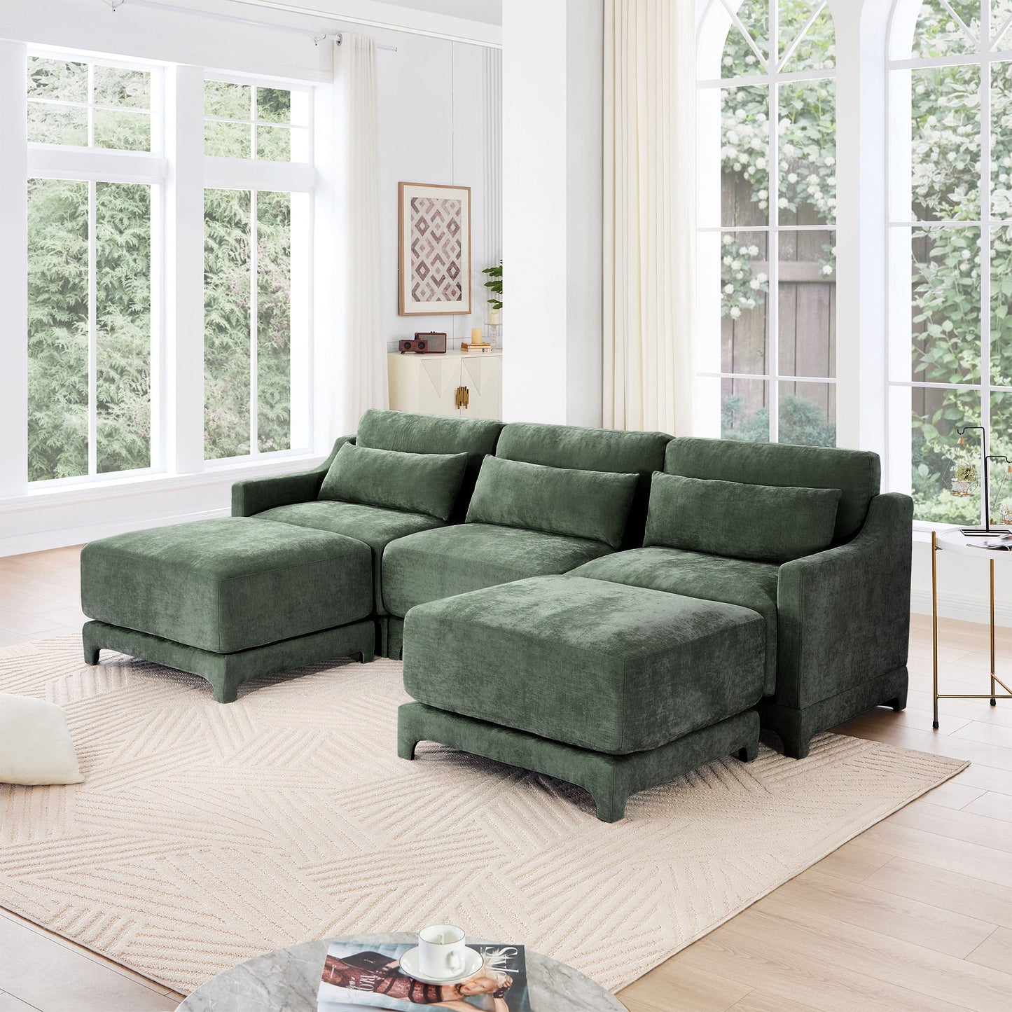 Stylish Sofa With Ottoman And Lumbar Pillows, Ergonomic Design Home Essentials