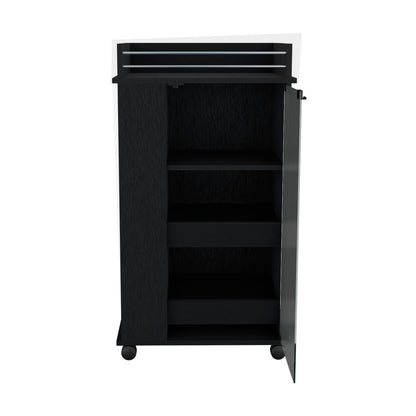 Bar Cart With Glass Door, 2 Side Shelves And Casters - Black Home Essentials