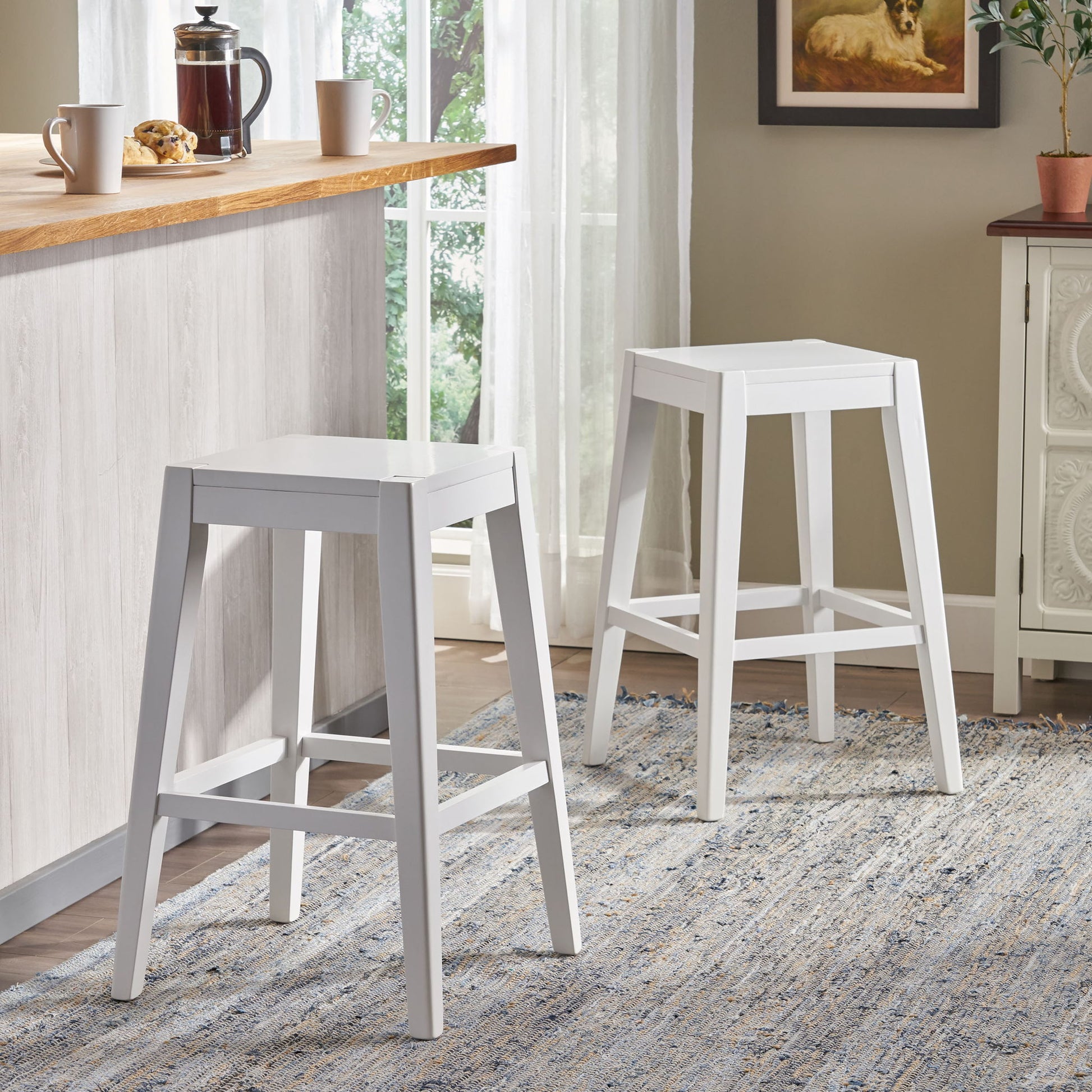 Counter Barstool (Set of 2), Rubber Wood - White Noble House