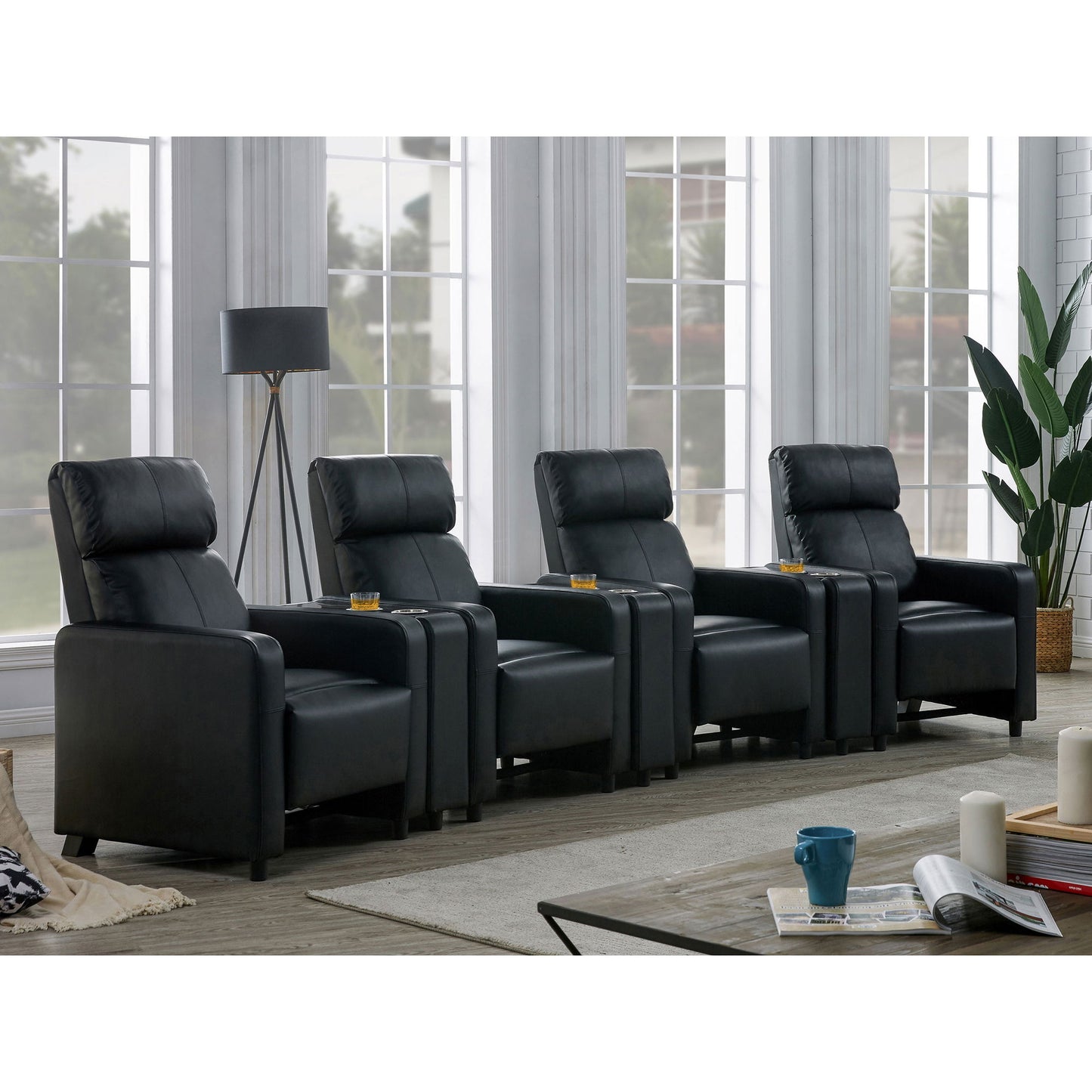 Warren - 4 Seater Home Theater With 3 Wedge Consoles - Black Furniture Max