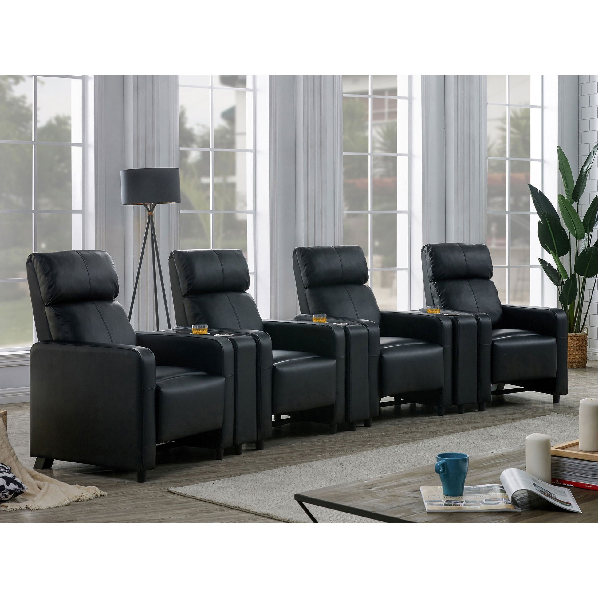 Warren - 4 Seater Home Theater With 3 Wedge Consoles - Black Furniture Max