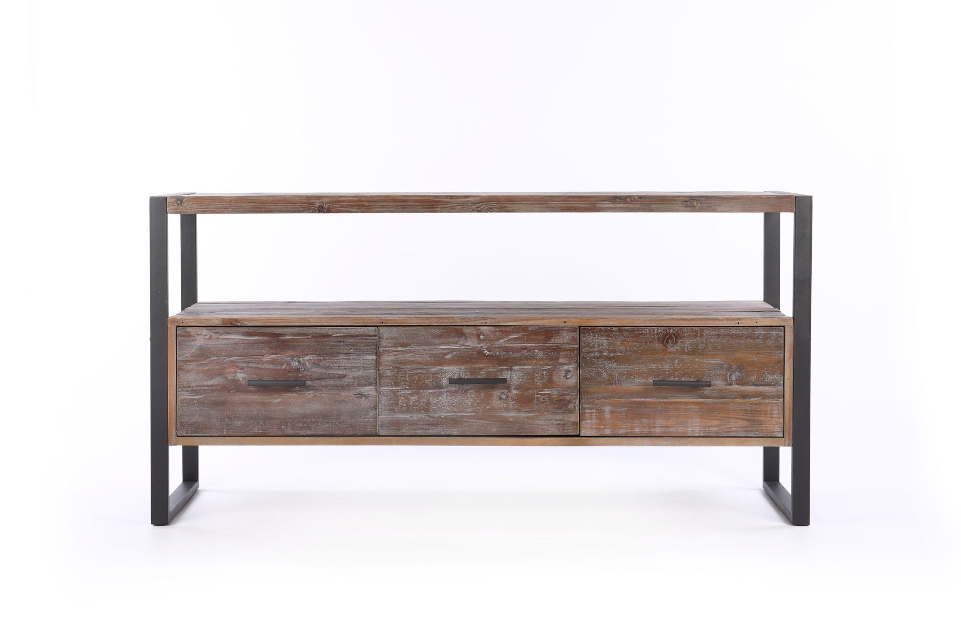 Reclaimed Wood Media TV Console Table With 3 Drarwer, Open Shelf - Antique Gray Home Essentials