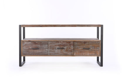 Reclaimed Wood Media TV Console Table With 3 Drarwer, Open Shelf - Antique Gray Home Essentials