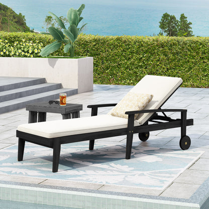 Jason - Black Chaise Lounge Adjustable Acacia Wood Outdoor Furniture Noble House