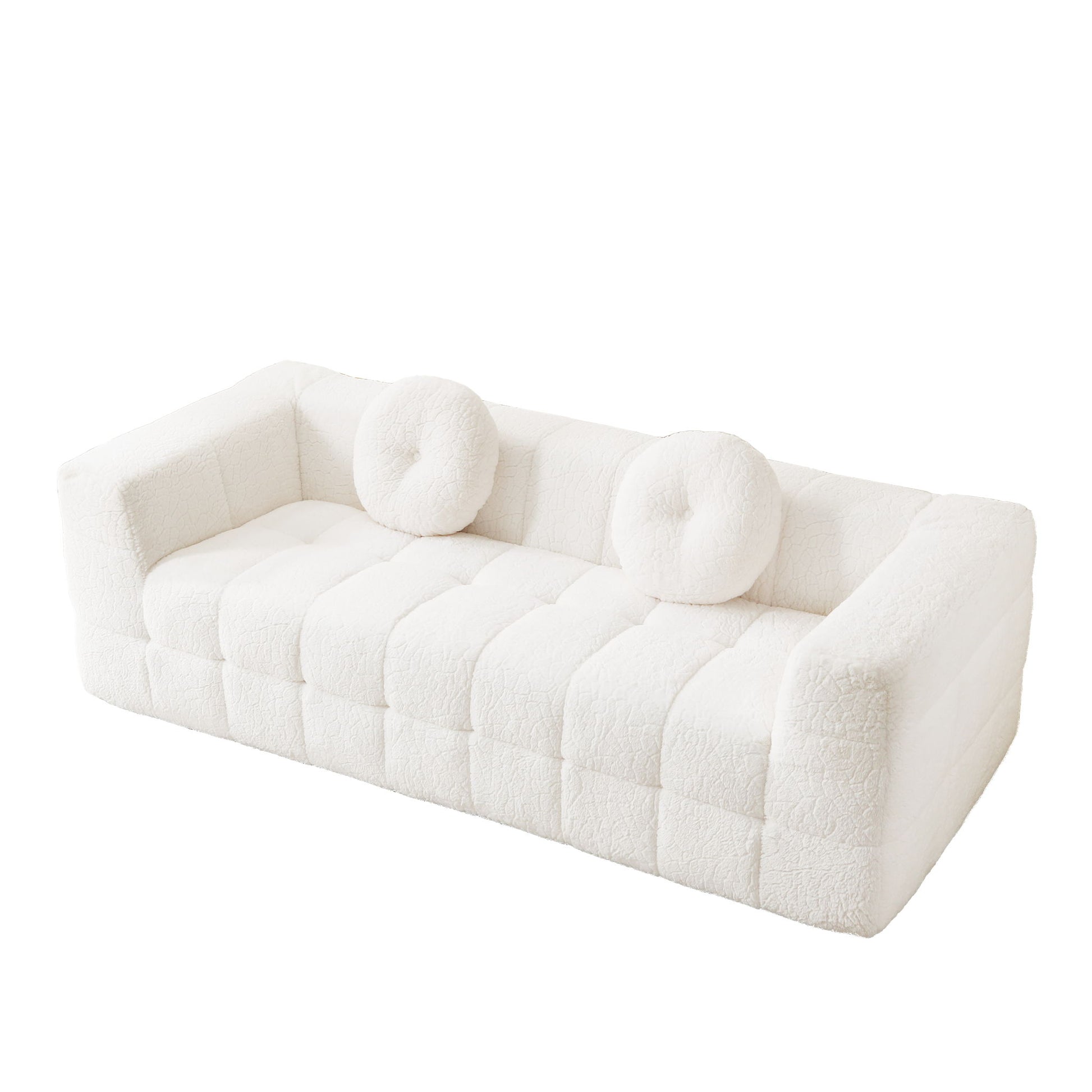 Boneless 3 Seater Sofa With Circular Throw Pillows - Beige Home Essentials