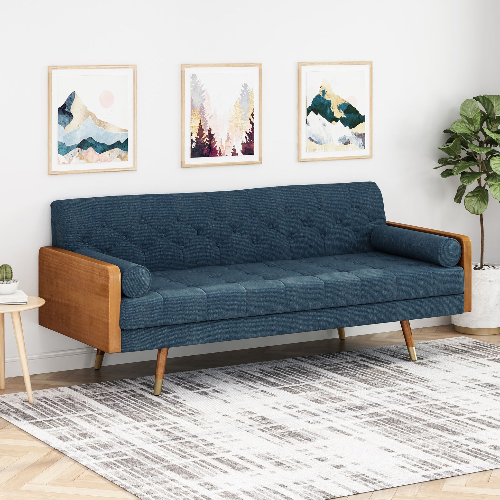 Aidan - Mid Century Modern Tufted Fabric Sofa Noble House
