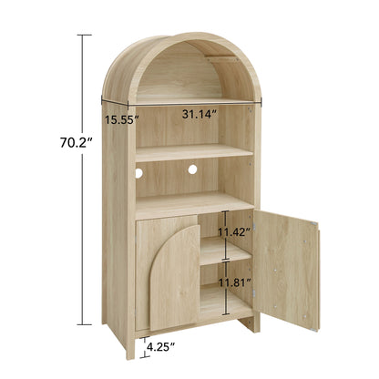 Arched Kitchen Pantry, Modern Farmhouse Wood Kitchen Storage Cabinets, Arched Storage Display Cabinet With Adjustable Shelves, Versatile Cupboard For Kitchen, Dining Room - Natural Home Essentials