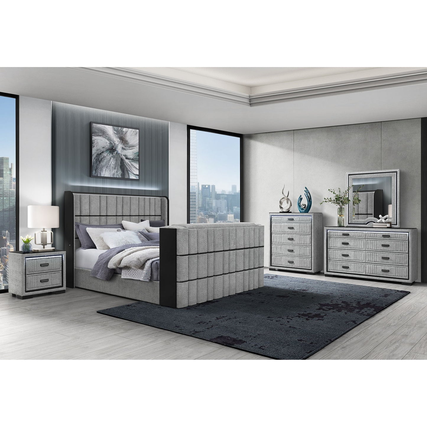 Isaiah - Mirror With Upholstered Frame And LED Lighting Global Furniture USA