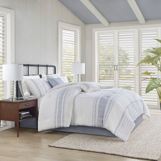 Morgan - 6 Piece Jacquard Oversized Comforter Set - White/Blue Harbor House