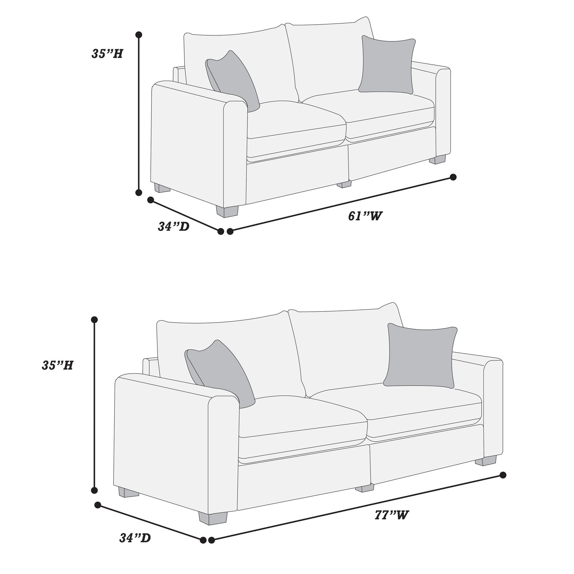 2 Piece Contemporary Style Sofa Set With Matching Pillows Home Essentials