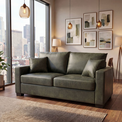 2 Seater Sofa, 2 Throw Pillows For Living Room - Olive Green Home Essentials