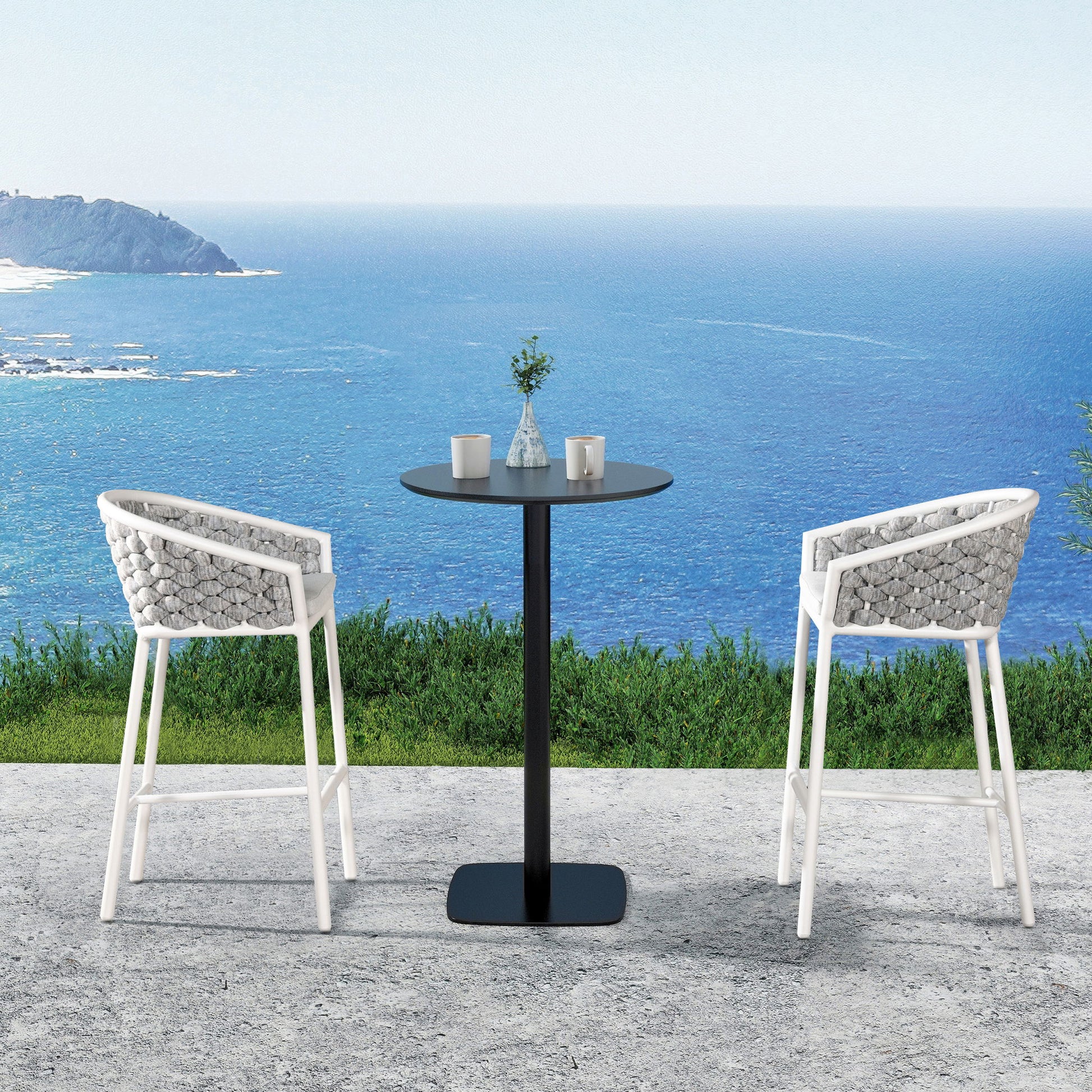 Rowan - Rope Barrel Low Back Patio Counter Stool (Set of 2) - Optic White Jennifer Taylor Home