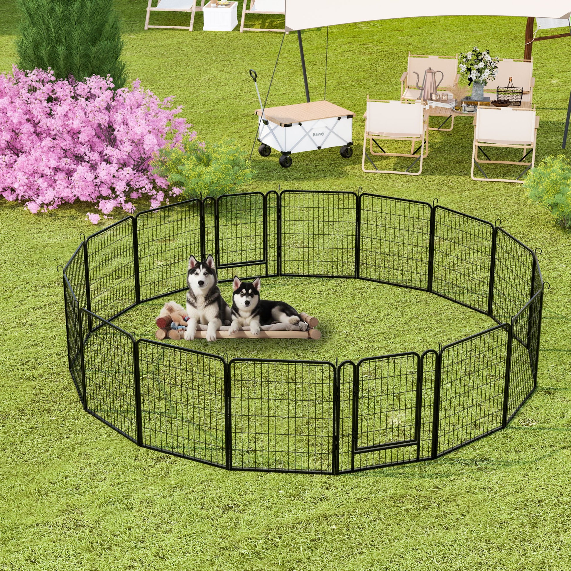 108.27" 16 Panels Heavy Duty Metal Playpen With Door, Dog Fence Pet Exercise Pen For Outdoor - Black Daily Nest