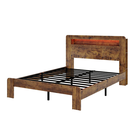 Wood Platform Bed Frame With Storage LED Light Headboard & USB Home Essentials