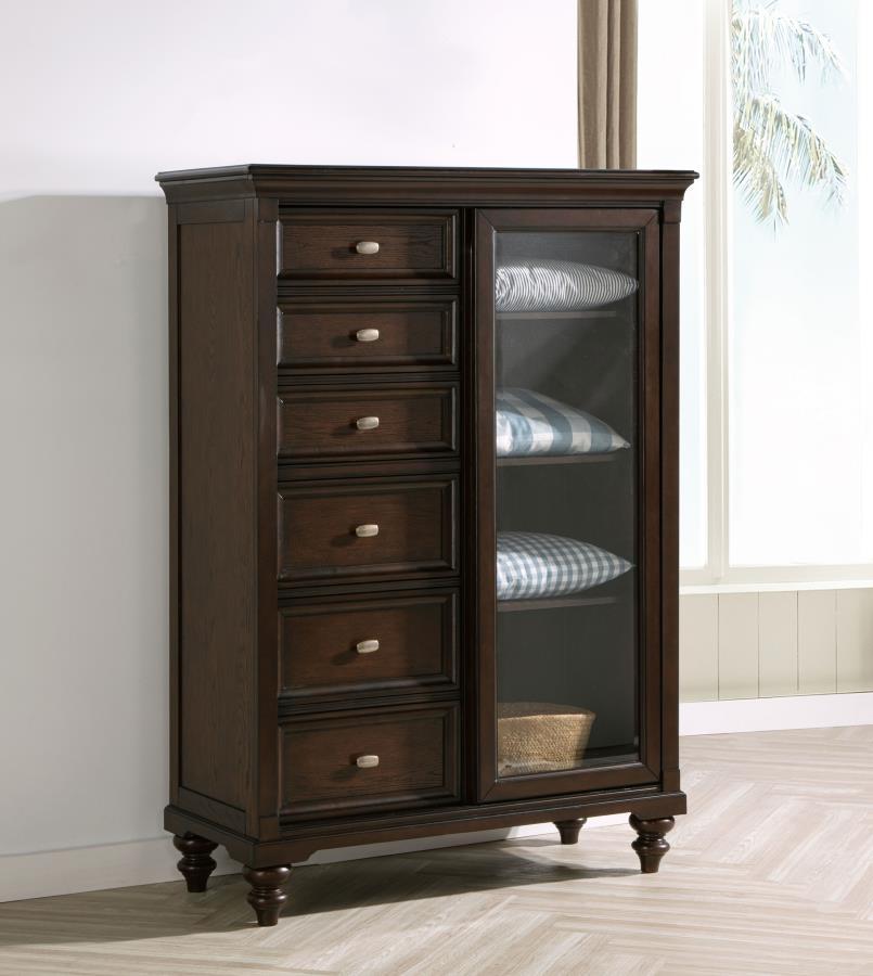 Andover - 6-Drawer Tempered Glass Door Chest - Dark Oak Coaster Fine Furniture