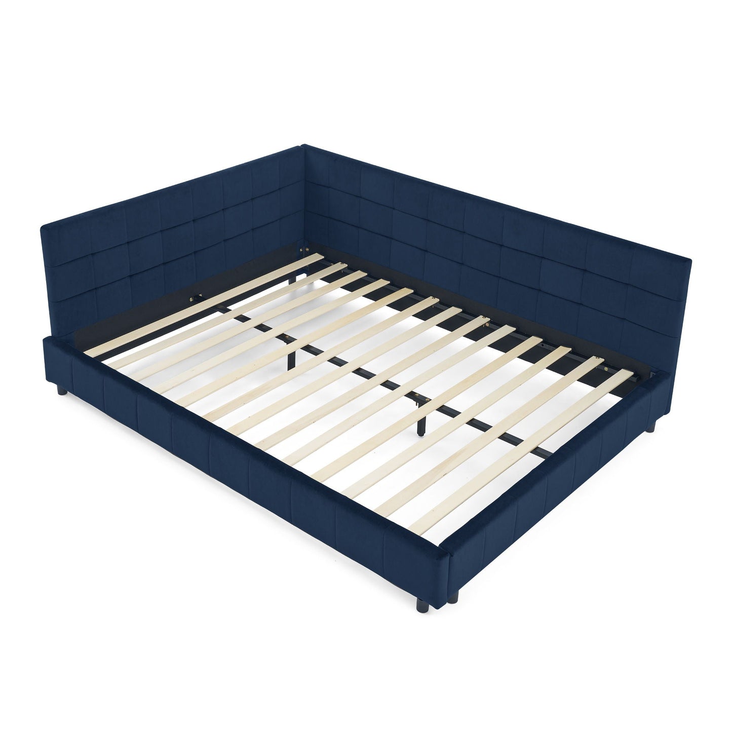 Mid-Century Storage Upholstered Tufted Bed Frame With Backrest And Armrests Home Essentials