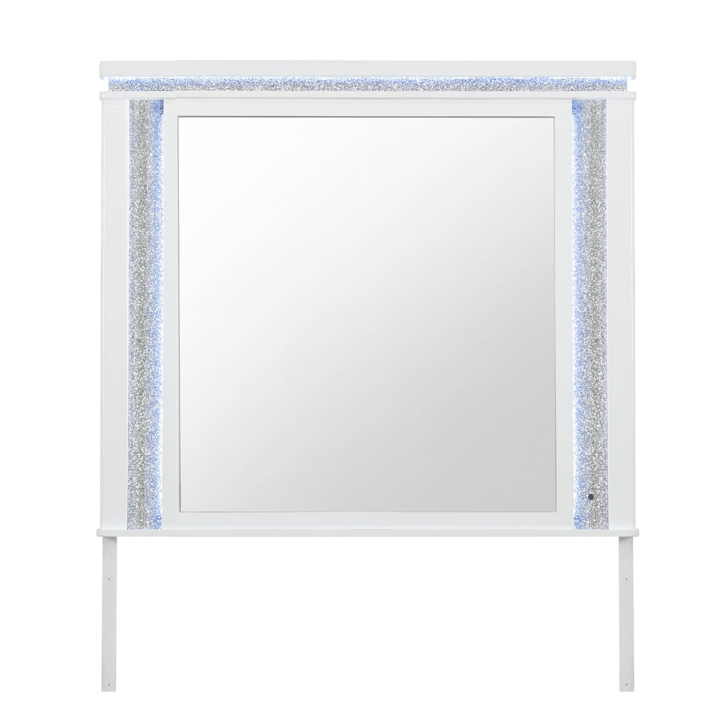 Adalid - Square Shaped Mirror With LED Lighting And Glittered Detailing - White Global Furniture USA
