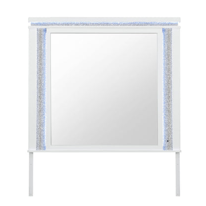 Adalid - Square Shaped Mirror With LED Lighting And Glittered Detailing - White Global Furniture USA